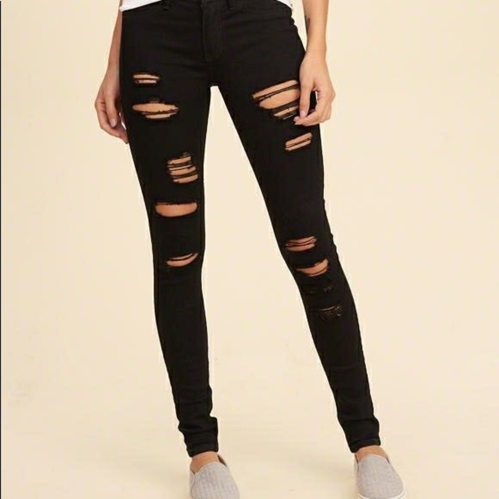 Hollister black distressed super skinny jeans